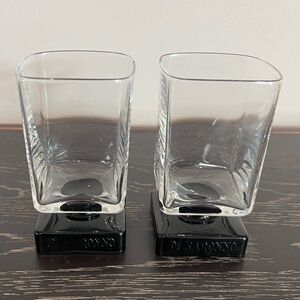 DiSaronno Liqueur Glasses Clear w/Black Amethyst Square Pedestal Base Set 2